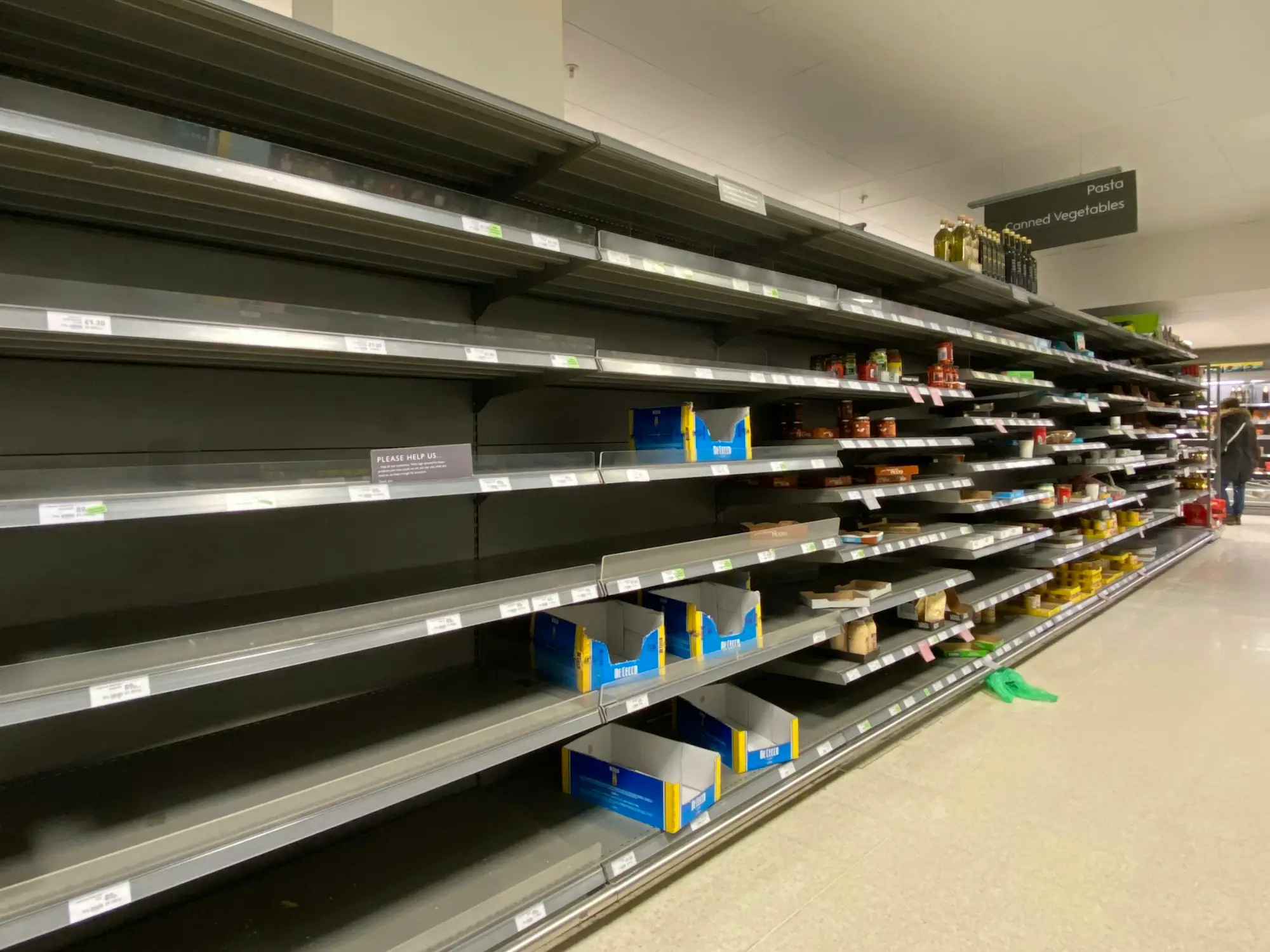 Empty supermarket shelves after supplier shortages