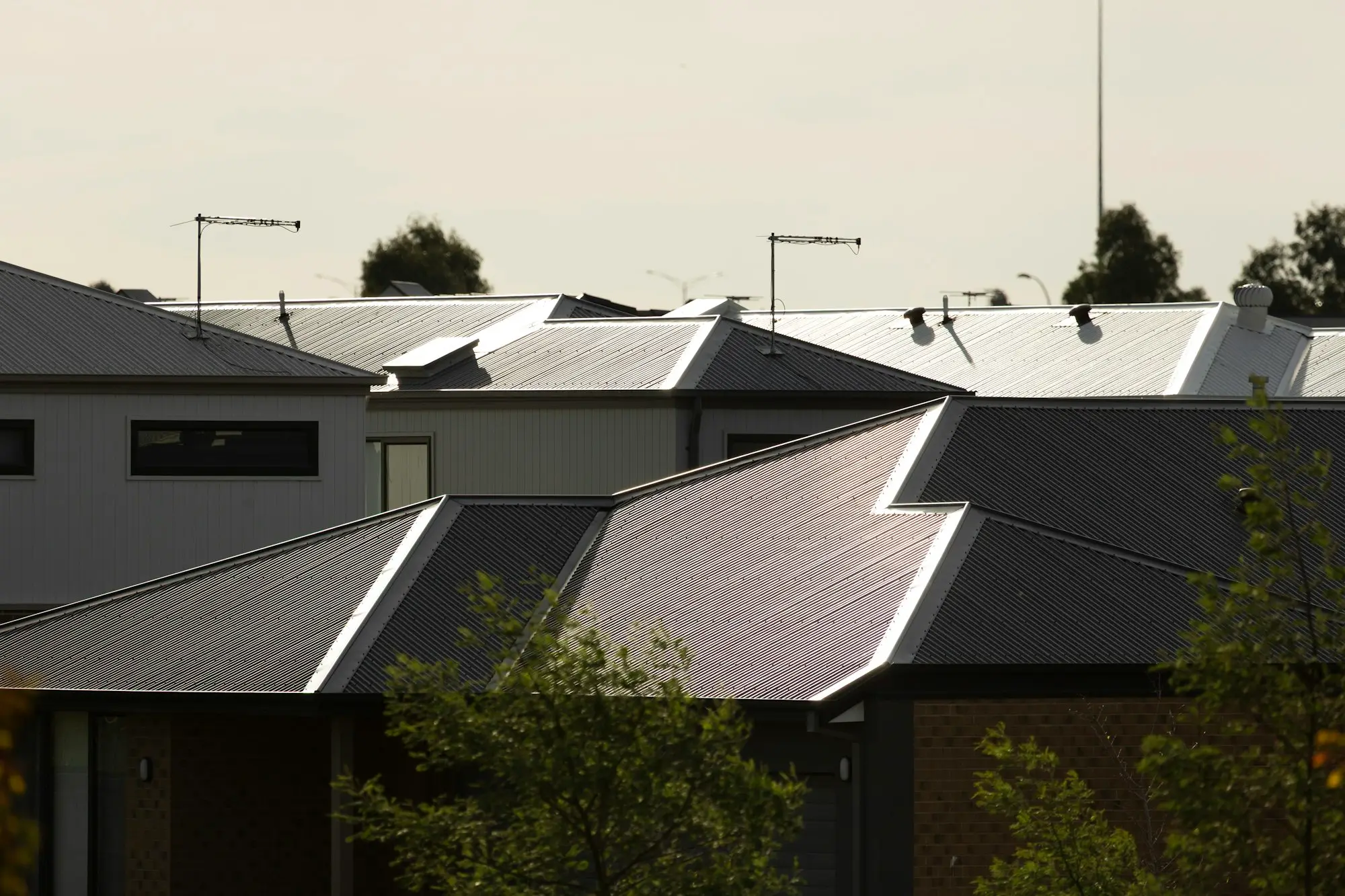 Warehouse roofs in an industrial estate in Clyde North, Victoria